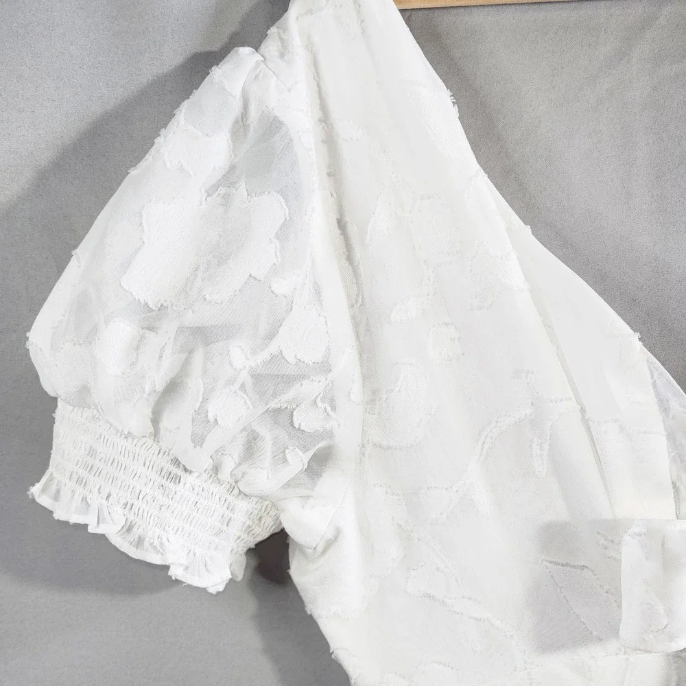 Adrianna Papell Dress Lacy Ivory Size 12 Lined Boho Embroidered Overlay Midi - Picture 3 of 16